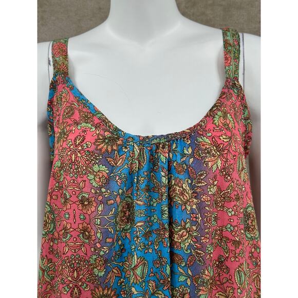 Paani Dress Womens Medium Red Blue‎ Floral Boho Sleeveless Sheer Pockets Beach - Picture 2 of 10